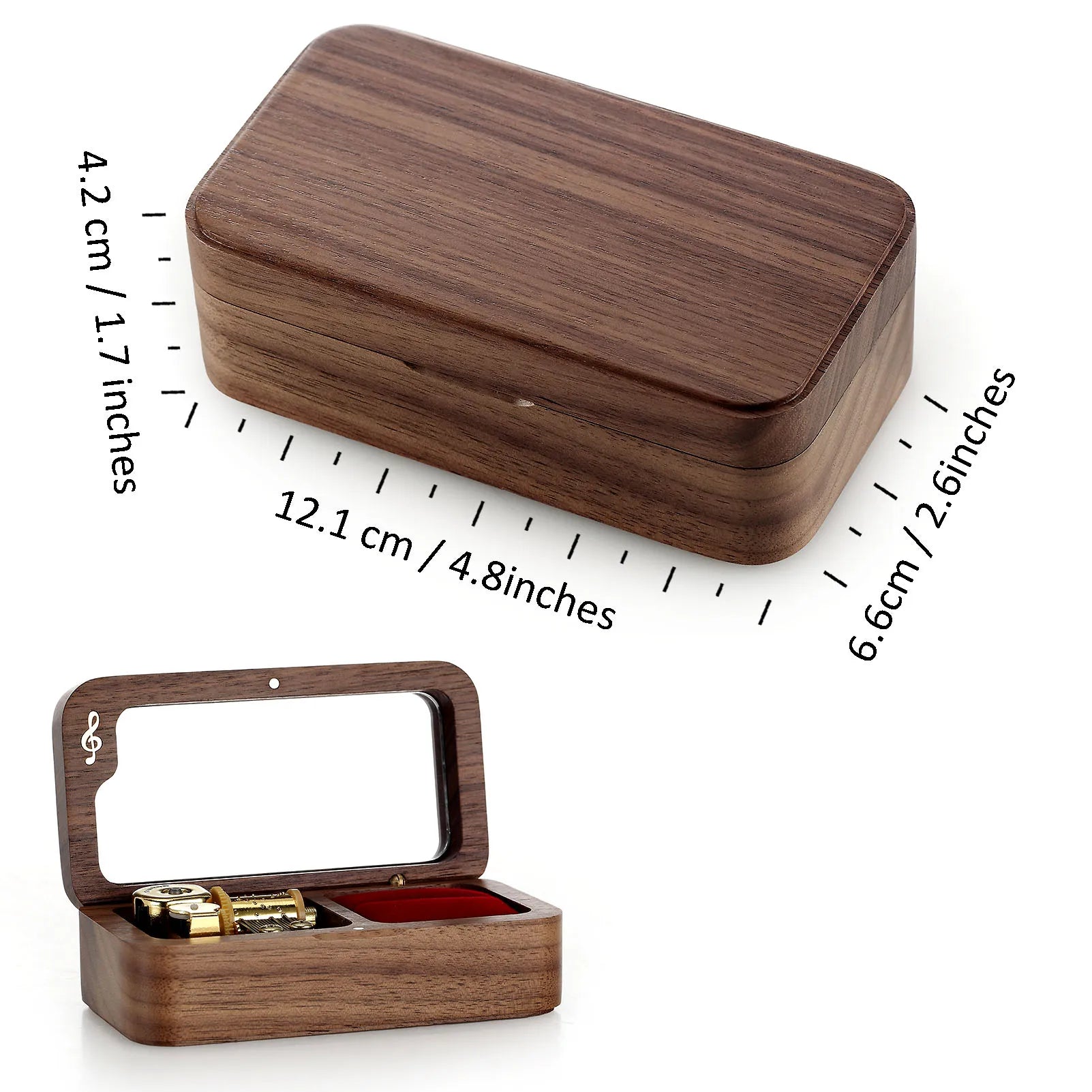 Roosiking Walnut Wooden Ring Box Music Box Jewelry Organizer Family Valentine's Day Christmas New Year Gift(Tune:Anastasia)