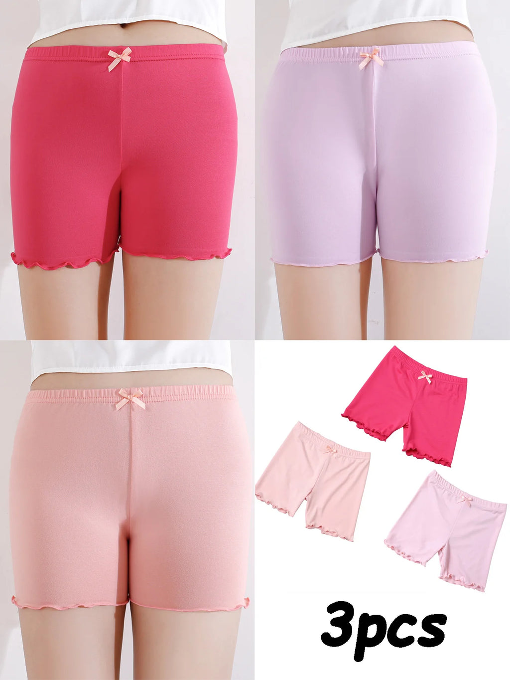 3 Pcs/Pack Summer Girls Shorts Kids Safety Pants Adorable Underwear Clothes Children's Cute Bow Short Underpants for Young Girls