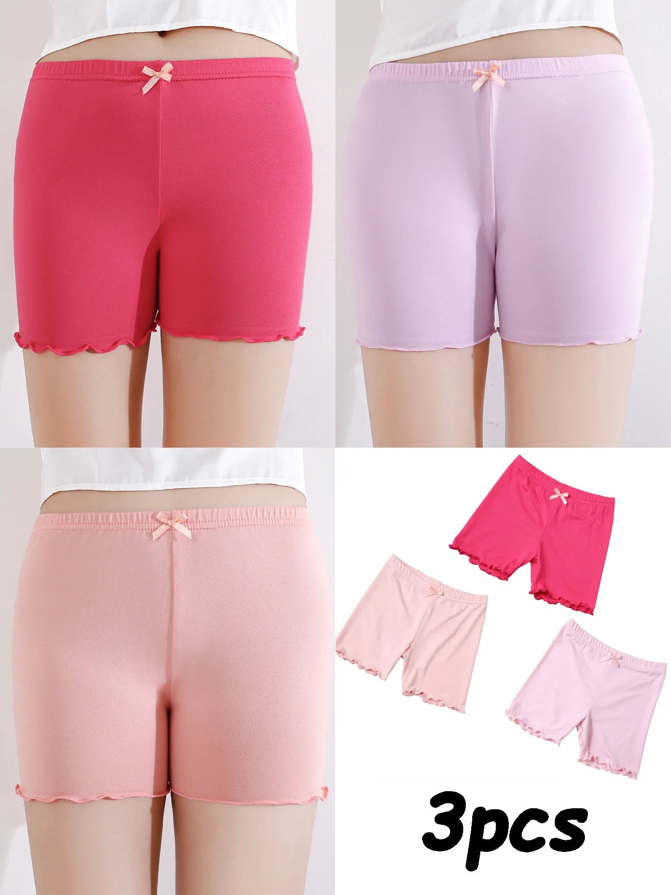 3 Pcs/Pack Summer Girls Shorts Kids Safety Pants Adorable Underwear Clothes Children's Cute Bow Short Underpants for Young Girls