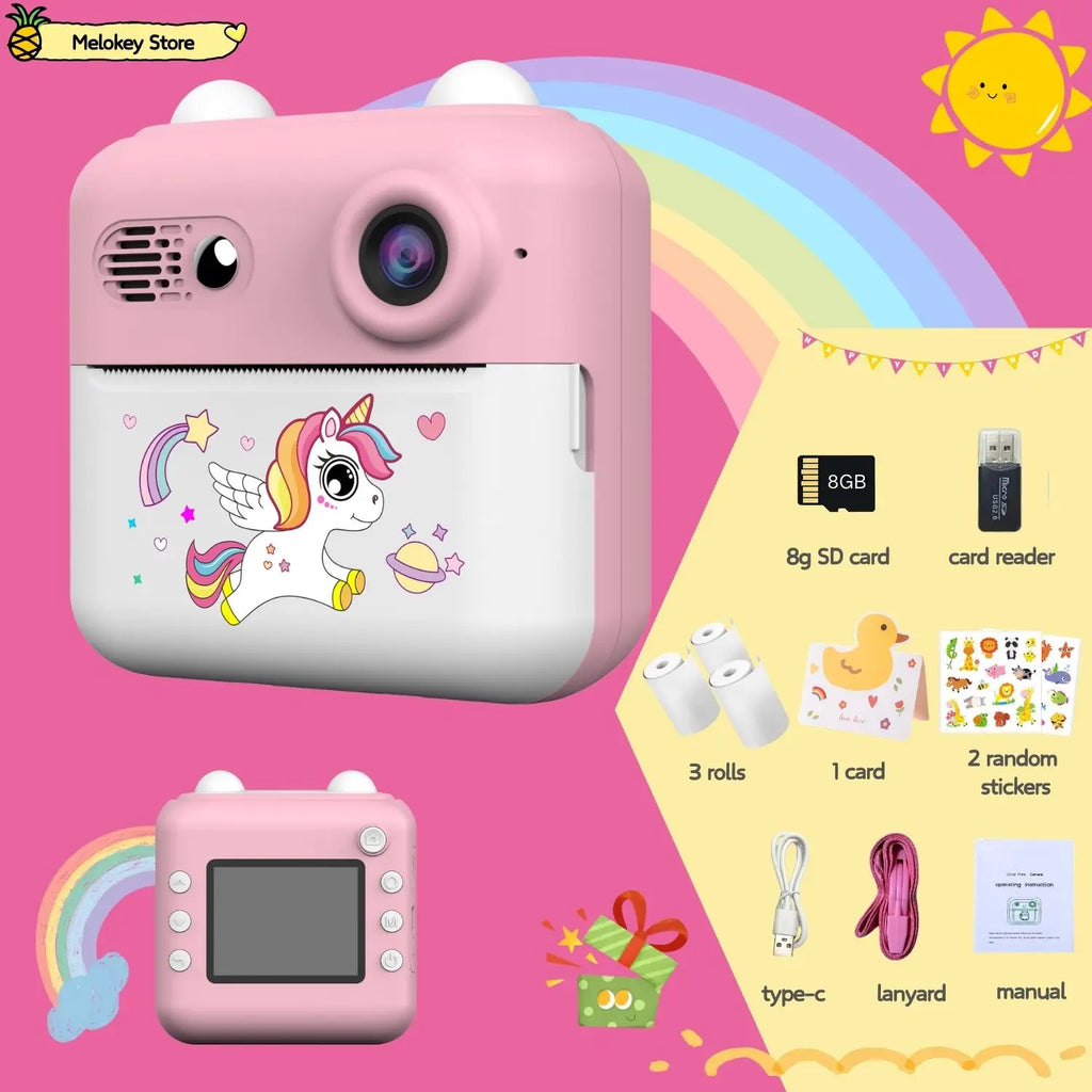 Kids Photo Camera Printer with Game Cute Bunny Mini Digital Video Child Instant Print Camera 4-12 Years Kids Girls Boyes Gifts