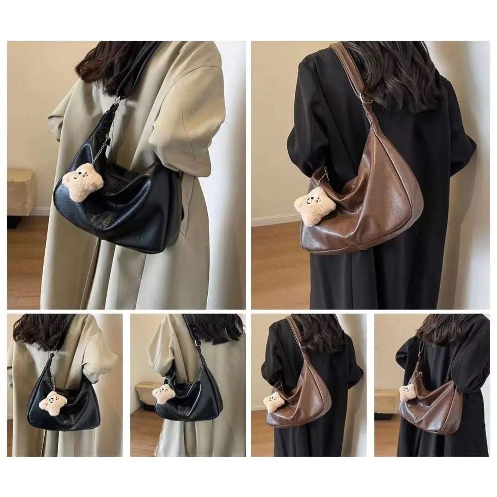 Trendy Slouchy Shoulder Bag for Women PU Leather Large Capacity Underarm Bag Retro Ladies Hobo Tote Bag
