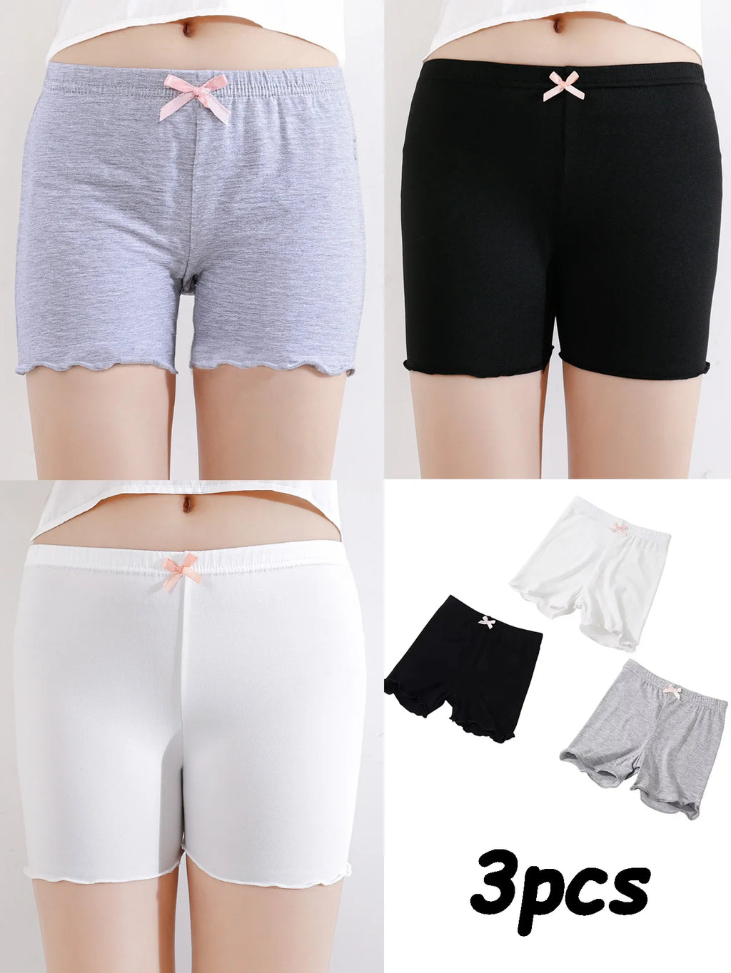 3 Pcs/Pack Summer Girls Shorts Kids Safety Pants Adorable Underwear Clothes Children's Cute Bow Short Underpants for Young Girls