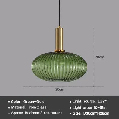 Striped Nordic Vintage Colorful Glass Chandelier For Dining Room Kitchen Island Pendant Light Bedroom Bedside Hanging Lamp
