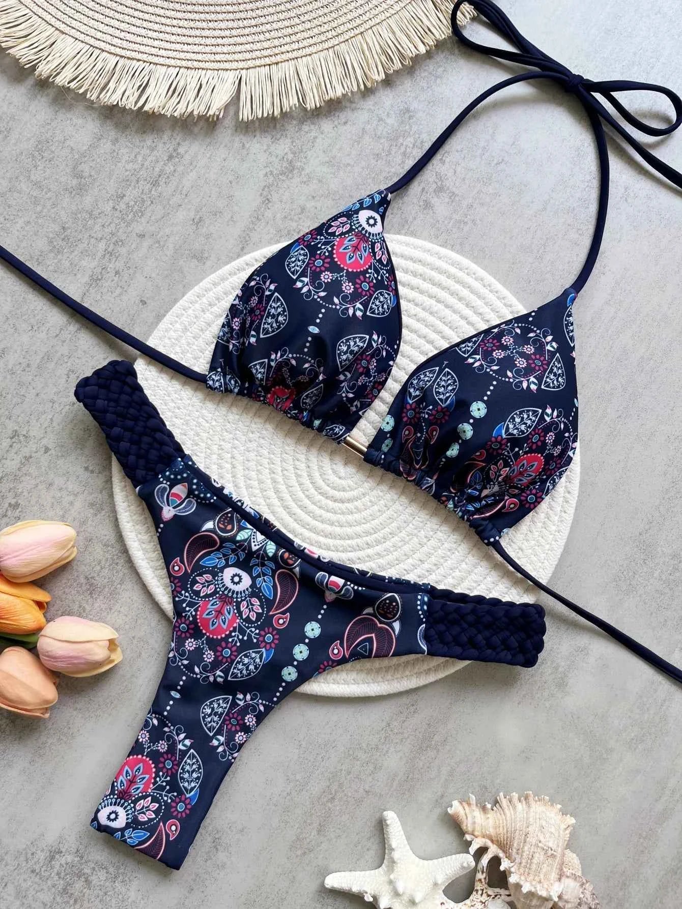 RUOTONSEPT Print Halter Mini Thong High Cut Bikini Female Swimsuit Women Swimwear Two-pieces Bikini set Bather Bathing Suit Swim
