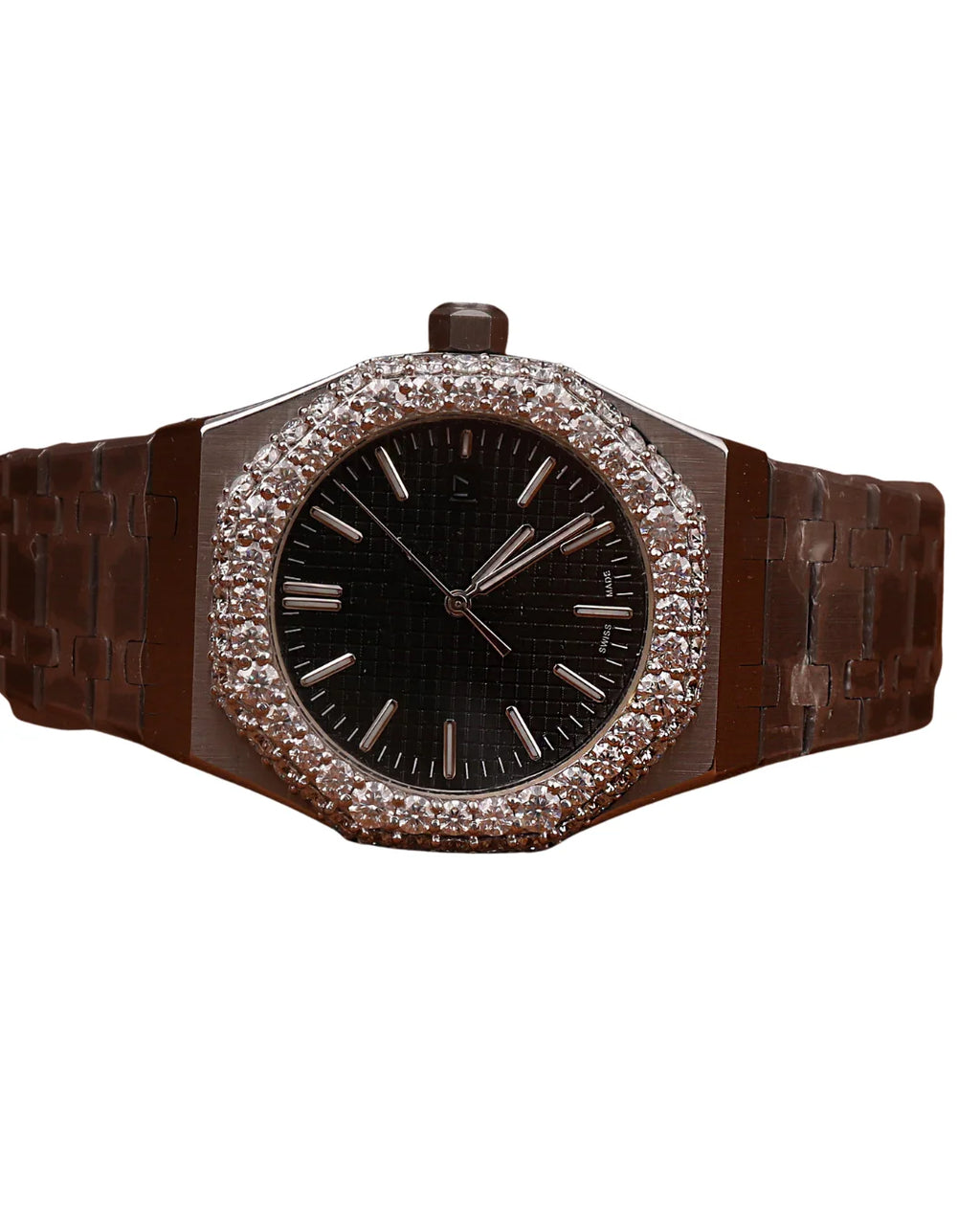 Excellent Round Shape Diamond Watch in Black Dial for Wedding and Partywear Mens Quartz Watch Available at Affordable Price
