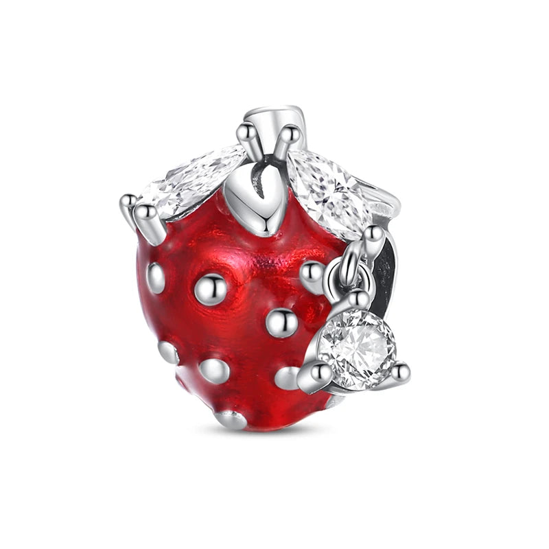 New 925 Silver Color Strawberry Cherry Fruit Series Charms Beads Fit 3mm 925 Original Bracelets DIY Birthday Jewelry Gifts