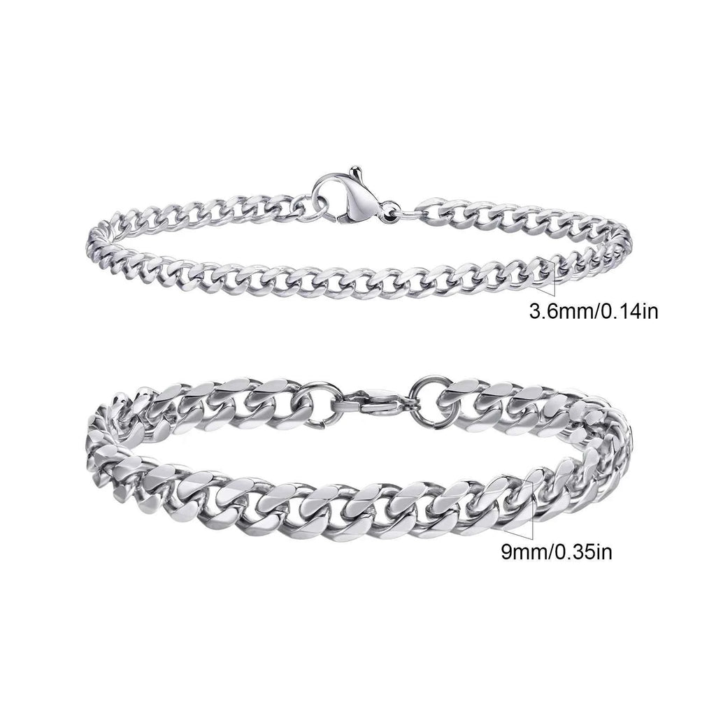 2pcs Men's Chain Bracelets,Stainless Steel Silver Gold Black Color Twist Rope Chain Wristband,Trendy Cuban Link Chains Gift