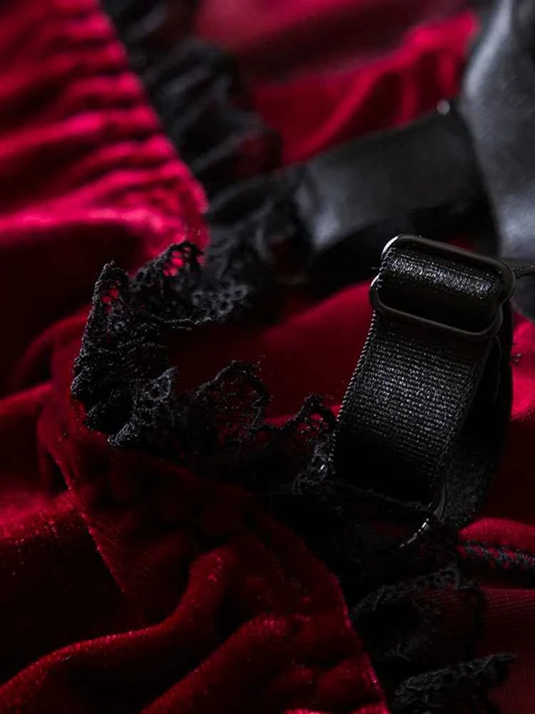 Women Elegant Retro T-shirt Y2K Gothic Style Lace Backless Top Woman Wine Red Sling Tank Waistcoat Sexy Slim Fit Crop Tops