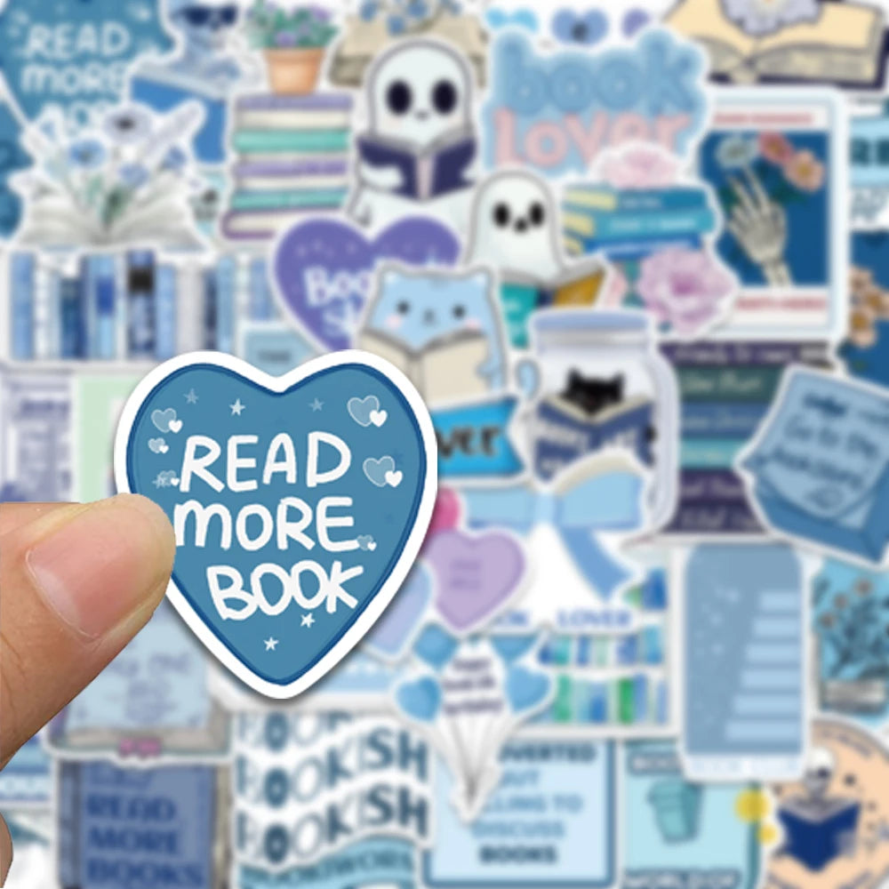 50pcs blue bookish series cartoon graffiti stickers, decorate computers, skateboards, helmets, waterproof stickers