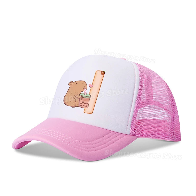 Capybara Cute Baseball Cap Girl Women Letters A-Z Anime Printed Hat Outdoor Casual Sunshade Summer Kids Boys Cap Kawaii Gift Hot