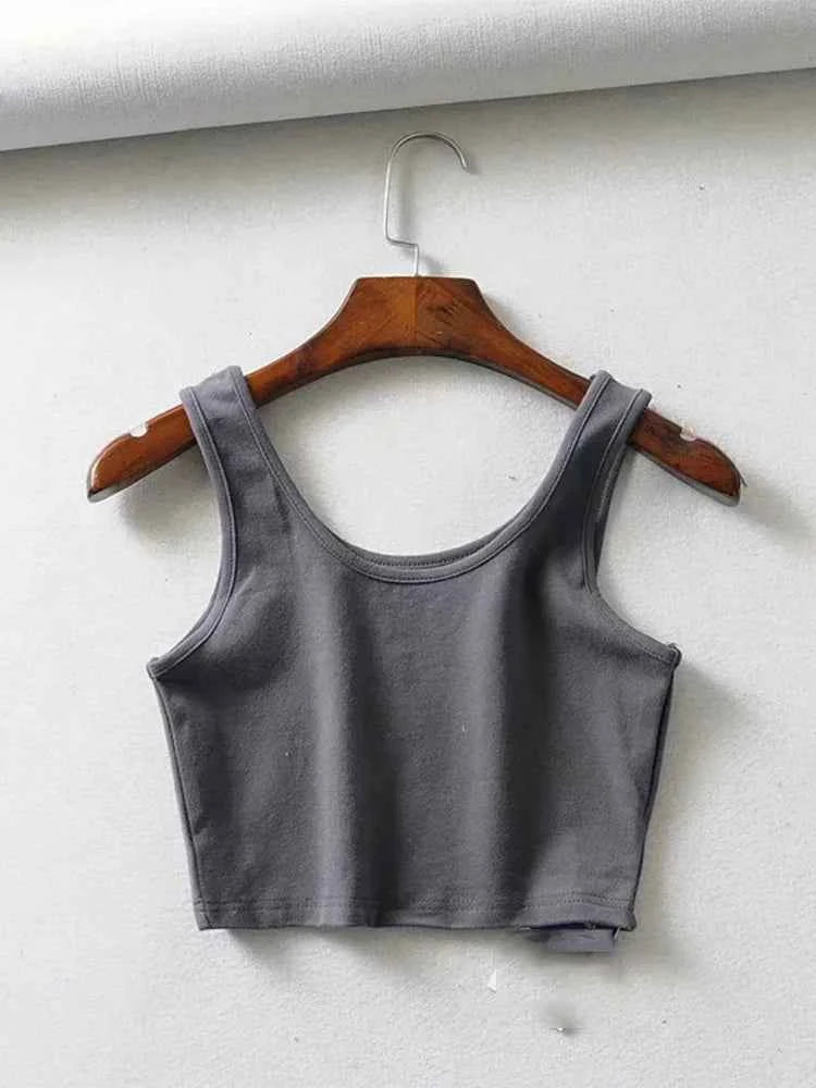 sexy women summer crop tops sleeveless short cotton u collar knitted bar