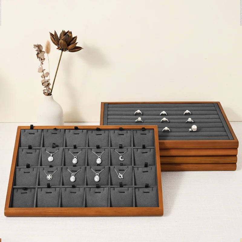 Oirlv Gray Wooden Jewelry Tray  Jewelry Display Viewing Plate Ring Pendant Bracelet Storage Plate Display Tray Jewelry Organizer