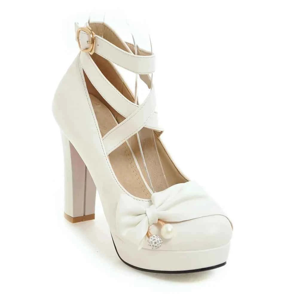High Heels Women 2025 Trend Chunky Heels Platform Lolita Mary Jane Elegant Party Korean Shoes Dress White The Glossy Fashion