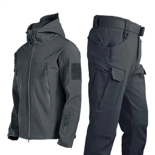 Winter Autumn Tactical Jackets Elastic Men Fleece Waterproof Suits Fishing Warm Hiking Camping Tracksuits Set Hood Coat S-5XL