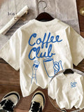 "Coffee Club" printed graphic T-shirt Women's casual round neck short-sleeved top white simple and versatile T-shirt Summer