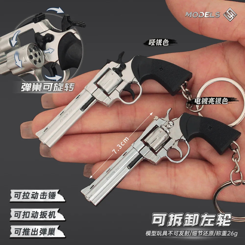 7cm Detachable Colt 357 Revolver Metal Gun Keychain Model Military-themed Keyrings Car Keychain Fashionable Men Accessories