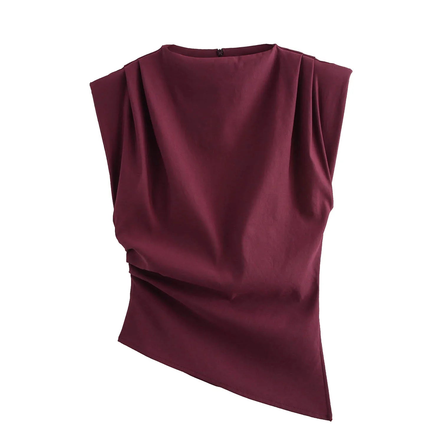 Fashion Shoulderless Top European American Style Simple Pleated Decorative New Top