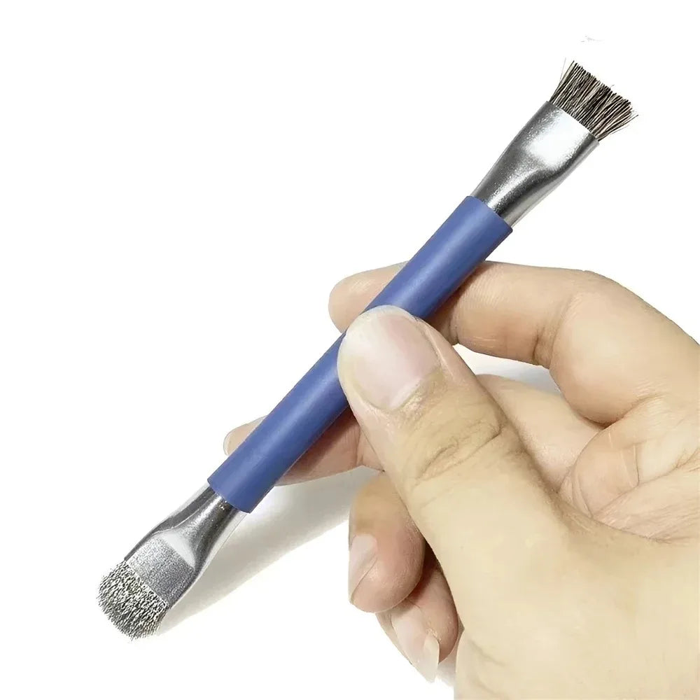 Safe double-ended brush circuit board repair for integrated circuit chips, cleaning of mobile phone/computer motherboards