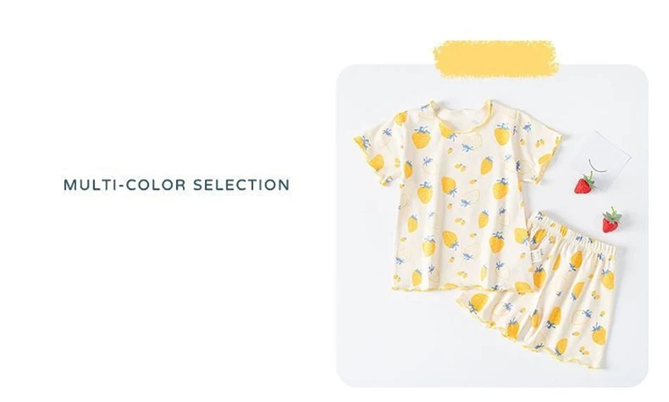 Baby Girl Strawberry Pajamas Set Summer Short Sleeve Thin Two Piece Toddler Kids Sleepwear Infant Home Wear Clothes