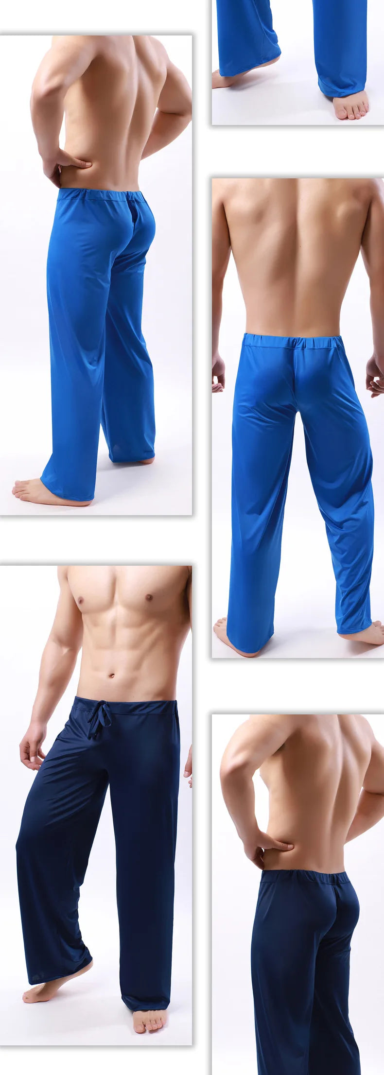 Mens Pajama Pants Low - Waist Fashion Sexy Loose Slippery Home Pants Ice Silk Long-Sleeved Loungewear Men Lounge Pants Pijama