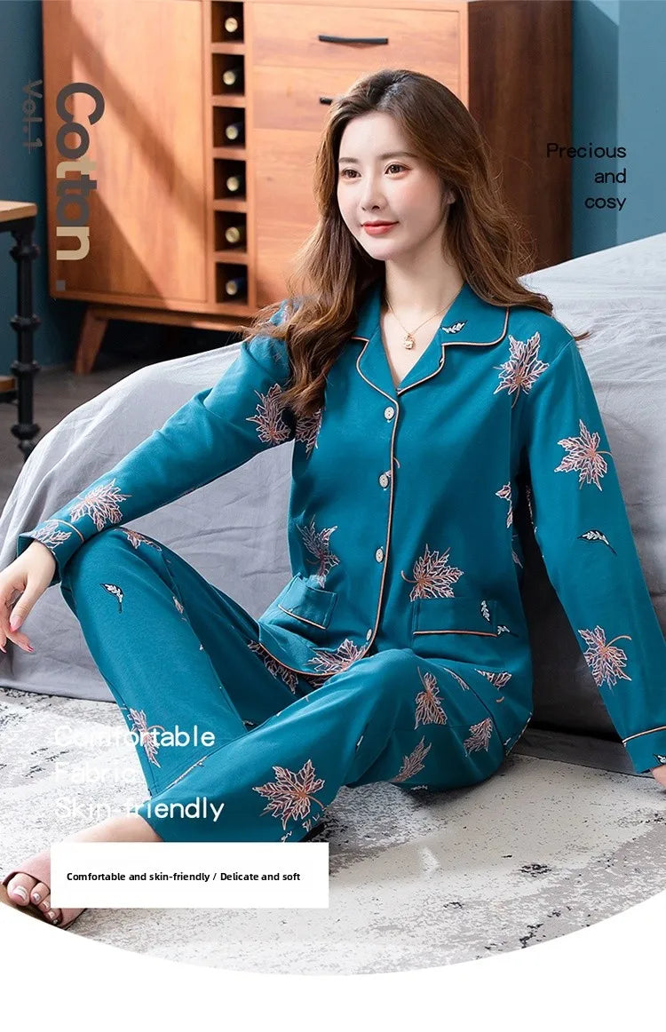 100% Pure Cotton Long Sleeve Sleepwear Set for Elderly Women Spring Summer Autumn Home Clothes Outwear Comfortable Home Suit