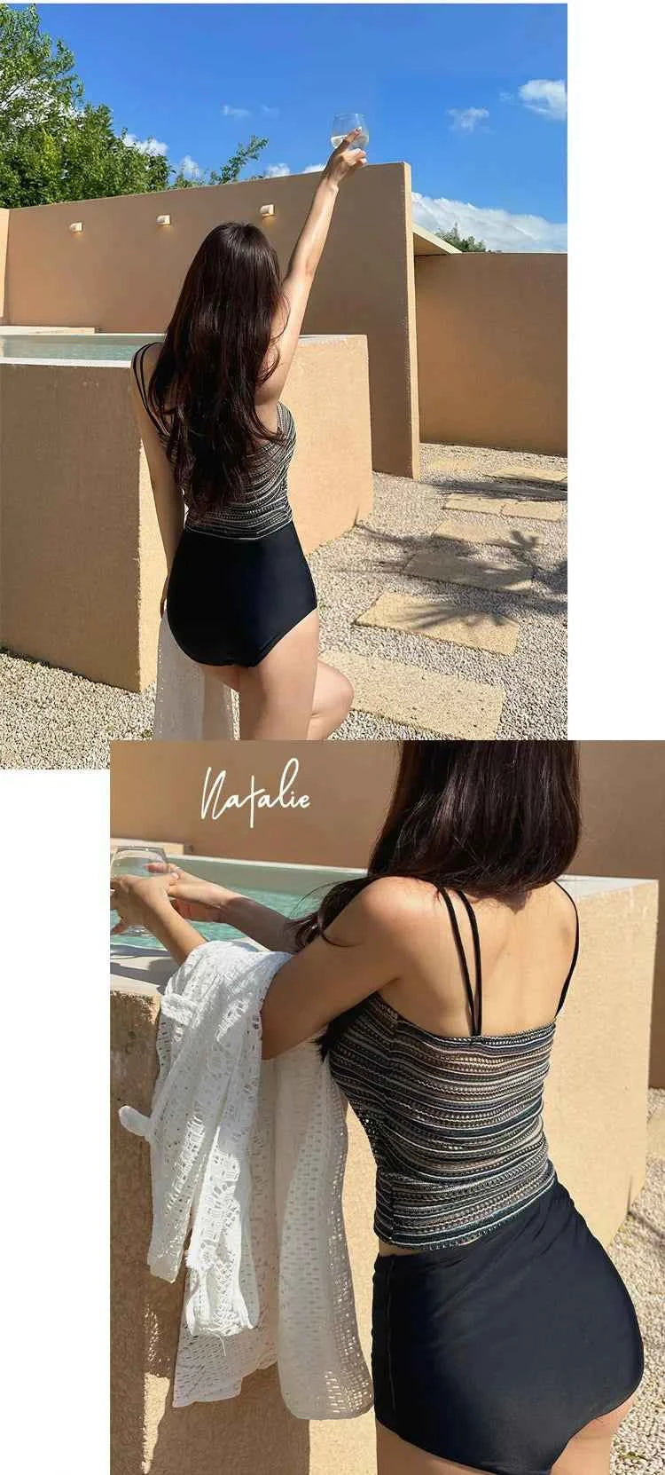 High Waist Two-Piece Swimsuit for Women Slimming Belly Cover up Stylish Korean Design Ideal for Swimming Student Girls