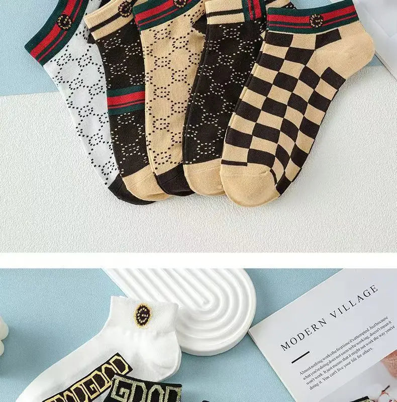 5/10/20 Pairs Winter Socks Men Short Breathable Luxury Socks Designer Brand Low-Cut Fashion Trendy Ankle Socks Geometric Pattern