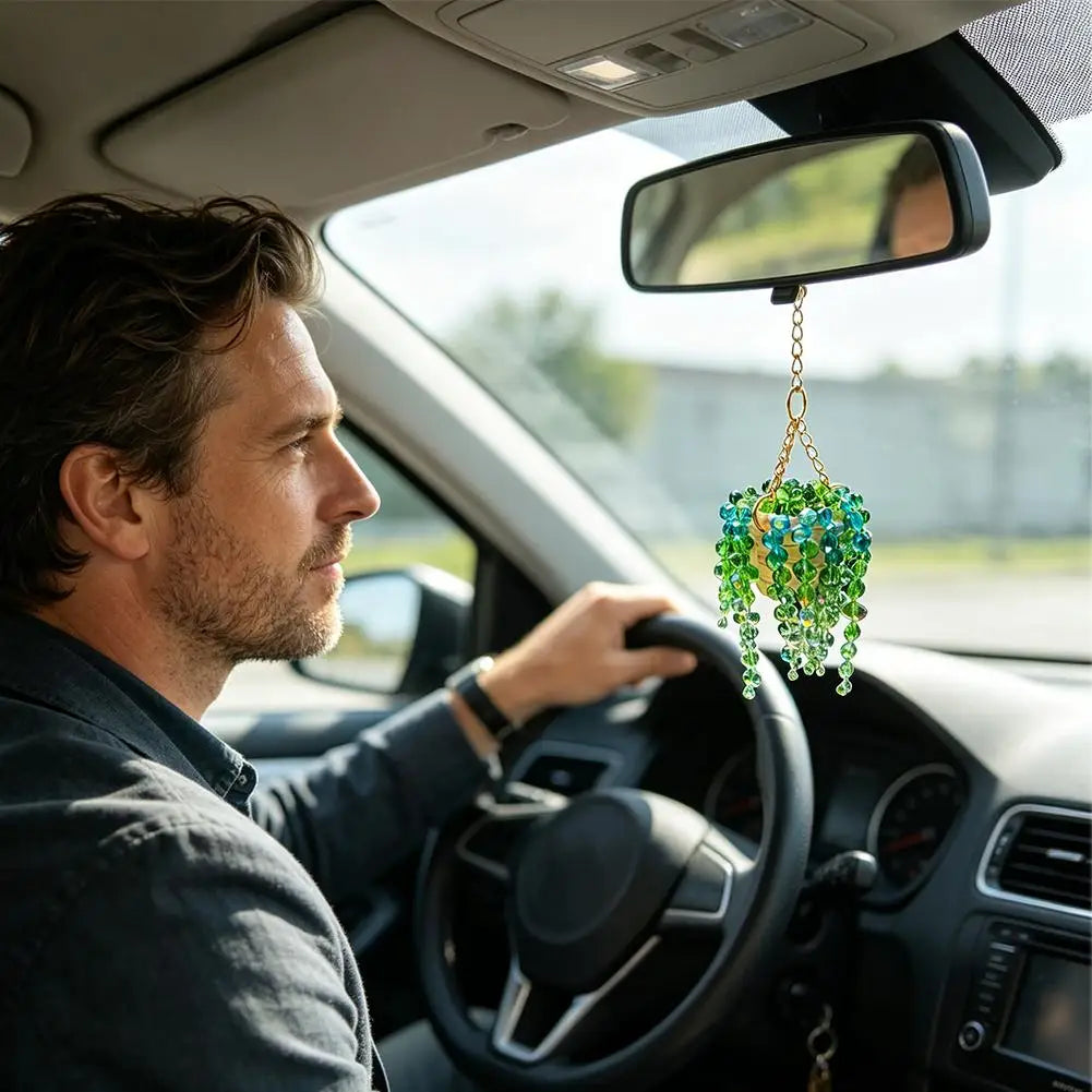 Basket Shaped Mirror Decor Stylish Car Interior Decoration Crystal Sun Plant Hanger Bohemian-Style Decor Enthusiast For Home