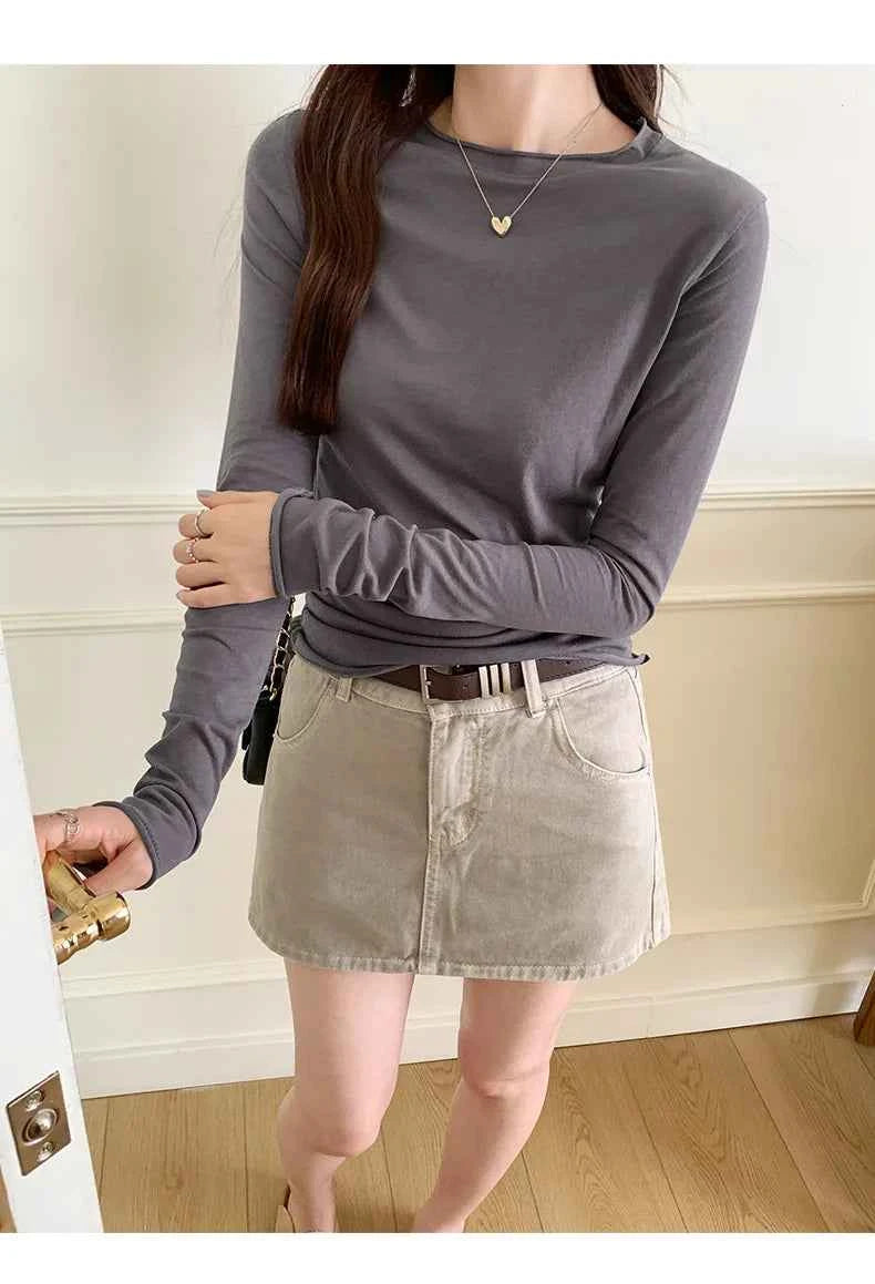 Spring Autumn T shirt Women Tops Solid Slim Fit Long Sleeve O Neck Tshirts Female Casual Streetwear High Quality Base Tees
