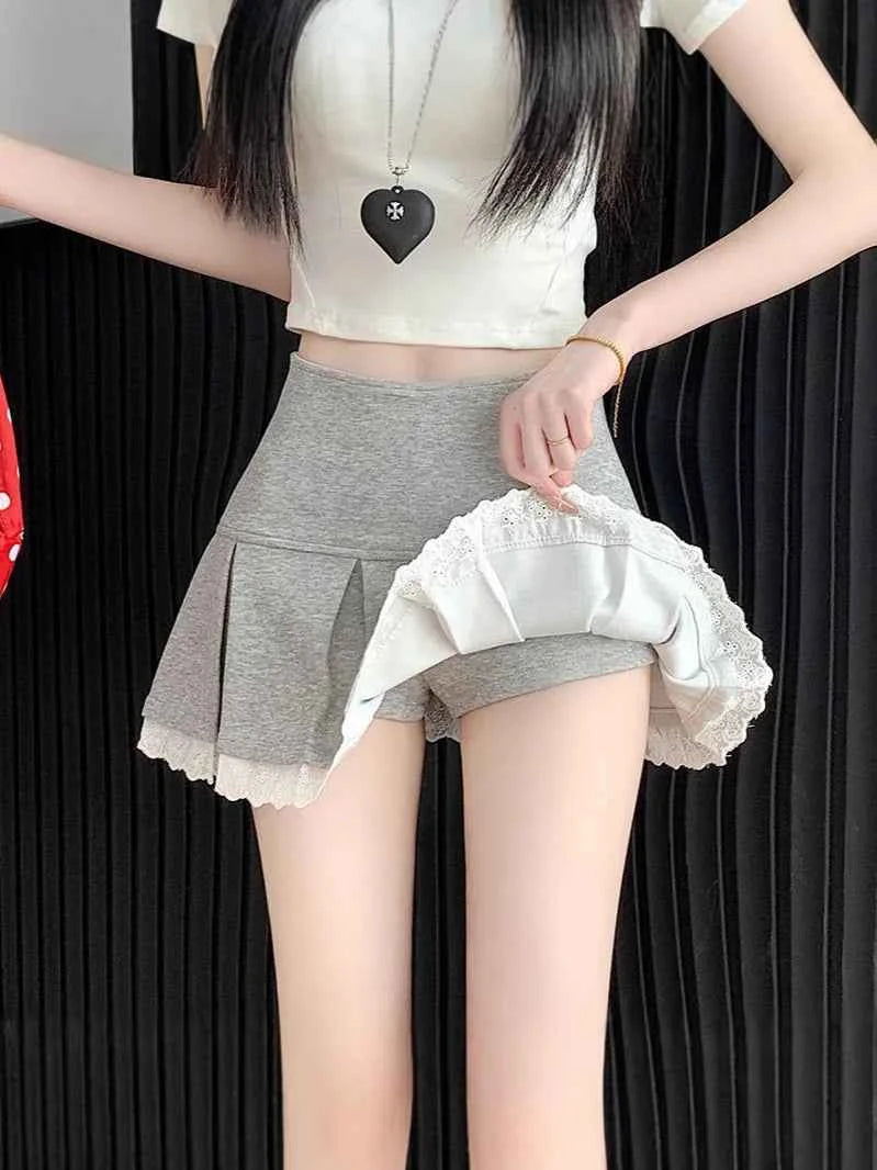 Flume edge lace skirt, fashionable and versatile pleated skirt, A-line skirt, new style