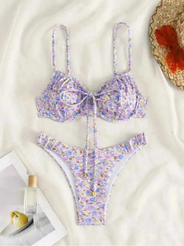 New Sexy Floral Print Push Up Bikini 2024 Women Swimwear Female Swimsuit Two Pieces Thong Bikini Set Bather Bathing Suit Beach
