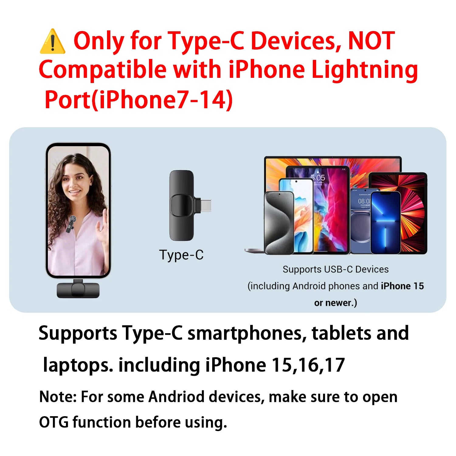 Type-C Port Professional Wireless Lavalier Microphone for Smartphones, Computers, Tablets, Plug and Play