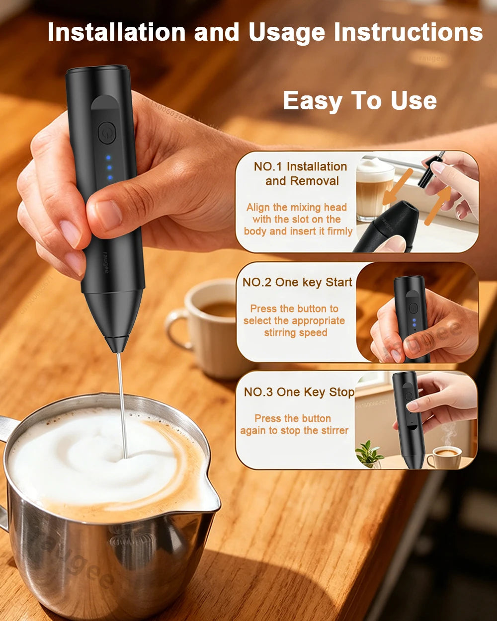 Wireless Milk Frother Mini Electric Handheld Foam Maker USB Rechargeable 3 Speeds Coffee Milk Mixer Electric Egg Beater