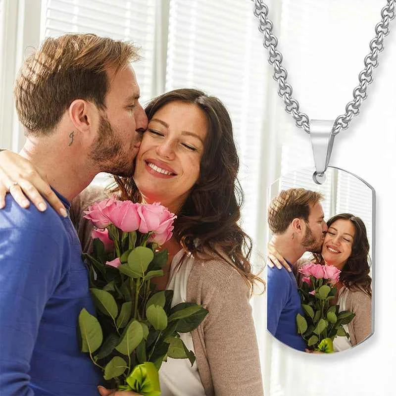Custom Dog Tag Pendant Necklace Engraving Text/Pictures/Memorial Photo Stainless Steel Personalized Necklace for Men Women Gifts