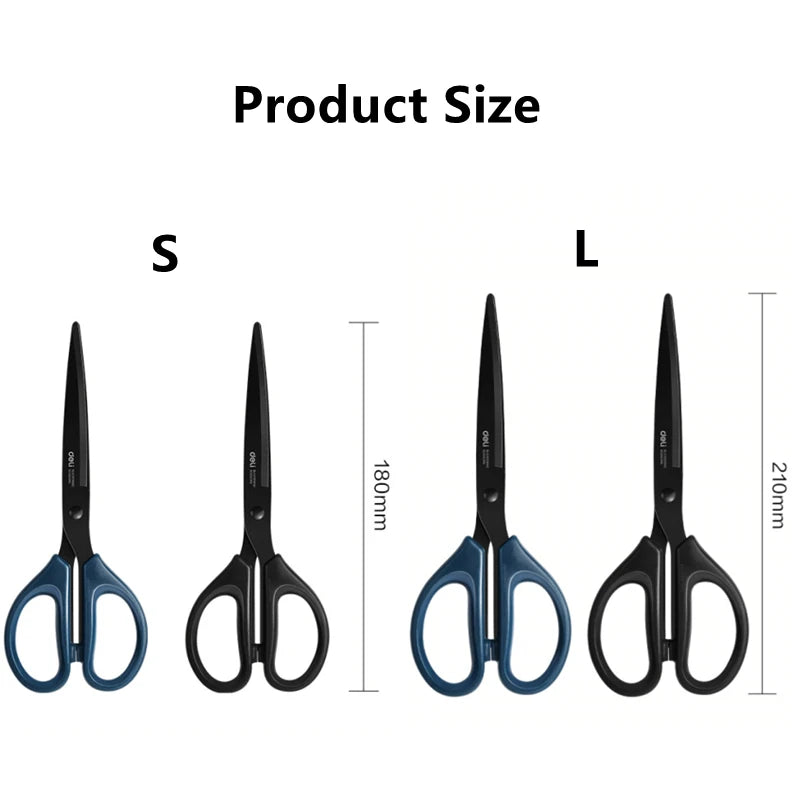 DELI Professional Office Scissors 180mm Heavy Duty Scissors with Black Blade Sharp Stainless Steel Cutting Tool for Paper Craft