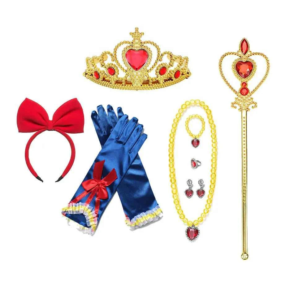 Girl Princess Costume Accessories Gloves Wand Crown Jewelry Set Princess Wig Braid Princess Dress Costume Cosplay Accessories