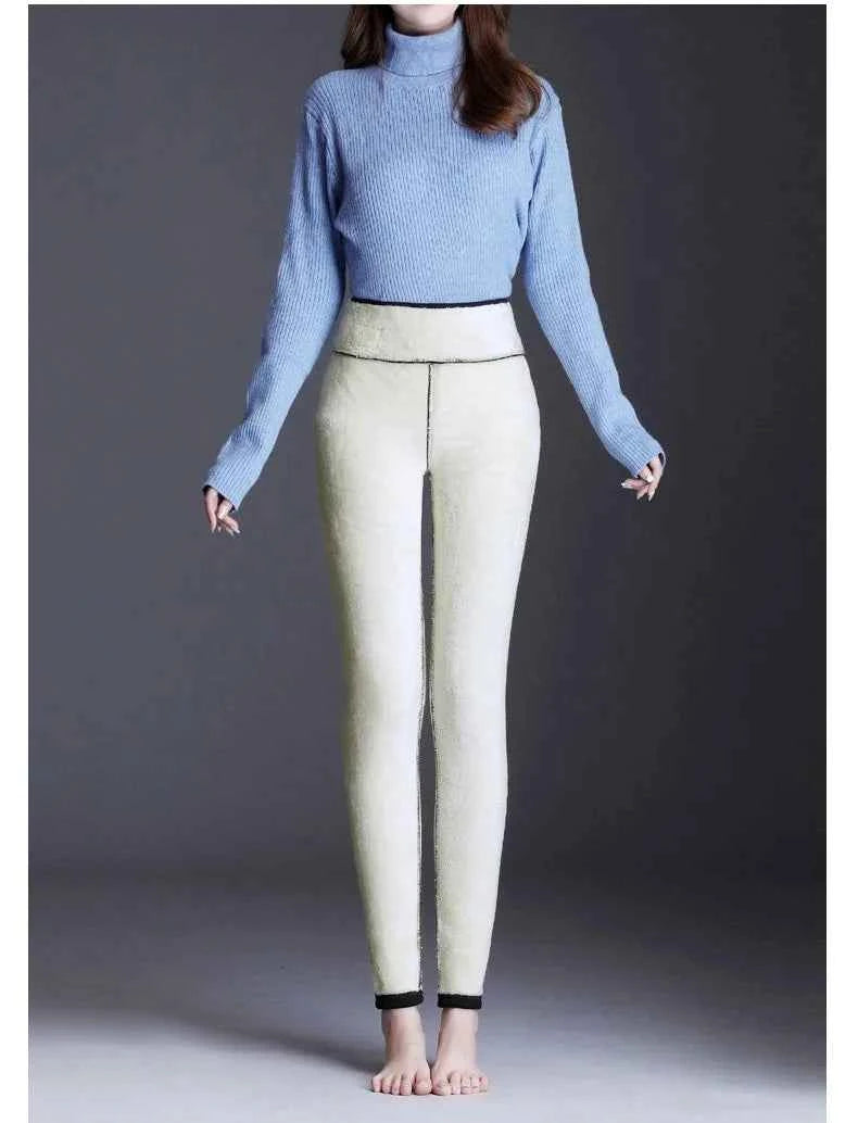 Women Thermal Leggings Winter Warm Sexy Elastic Translucent Pantyhose Female Fleece High Waist Slim Thicken Tight Pants Black