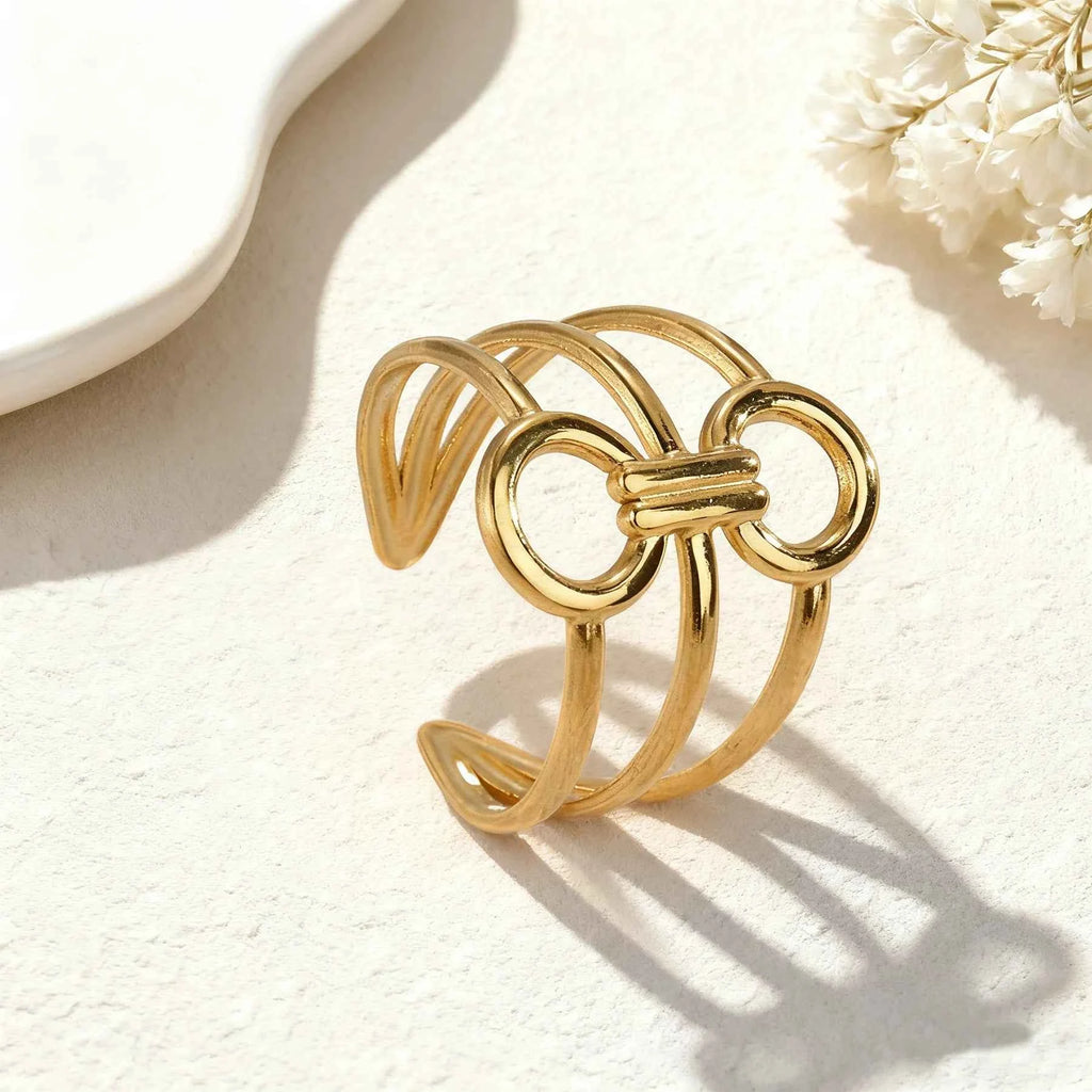 Stainless Steel Open Rings For Women Irregular Wave Hollow Design Finger Ring Stylish Creative Waterproof Jewelry Party Gifts