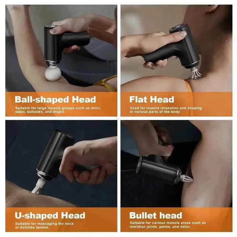 A Portable Electric Fascia Massage Gun, 4 Replaceable Massage Heads, 6-Speed Mode Adjustment, Deep Tissue Impact Muscles, Reliev