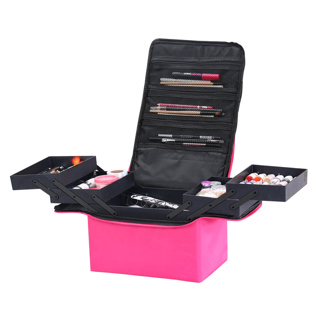 Large Makeup Carrying Train Case for Women, Travel Bag Storage Box,4 Tier Professional Nail Organizer Case with Adjustable
