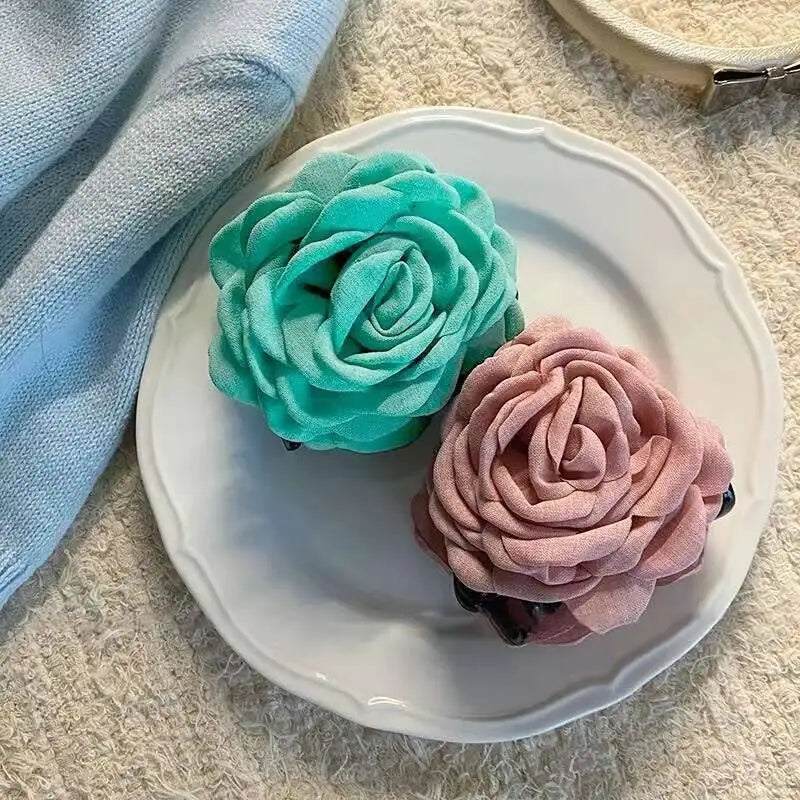 9cm Large Flower Hair Barrettes French Crab Claw For Women Hair Accessories Korean Back Of Head Shark Clip Girls Gifts