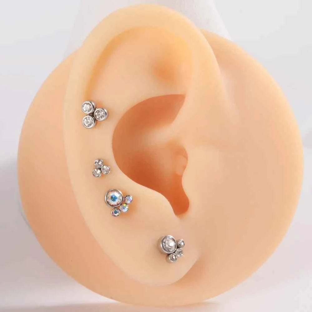 1PC Surgical Steel  Silver Color Labret Flat Base Ear Studs Crystal Cluster Helix Tragus Cartilage Piercing Jewelry 16G