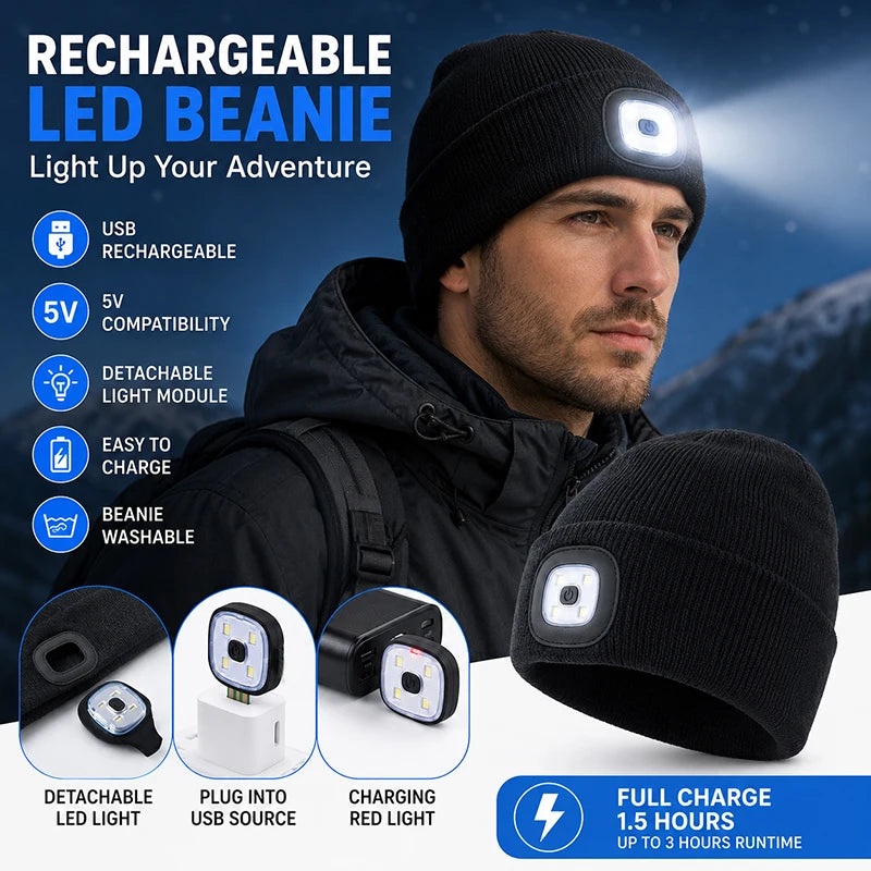 LED Light Knit Beanie Hat For Men & Women – Rechargeable