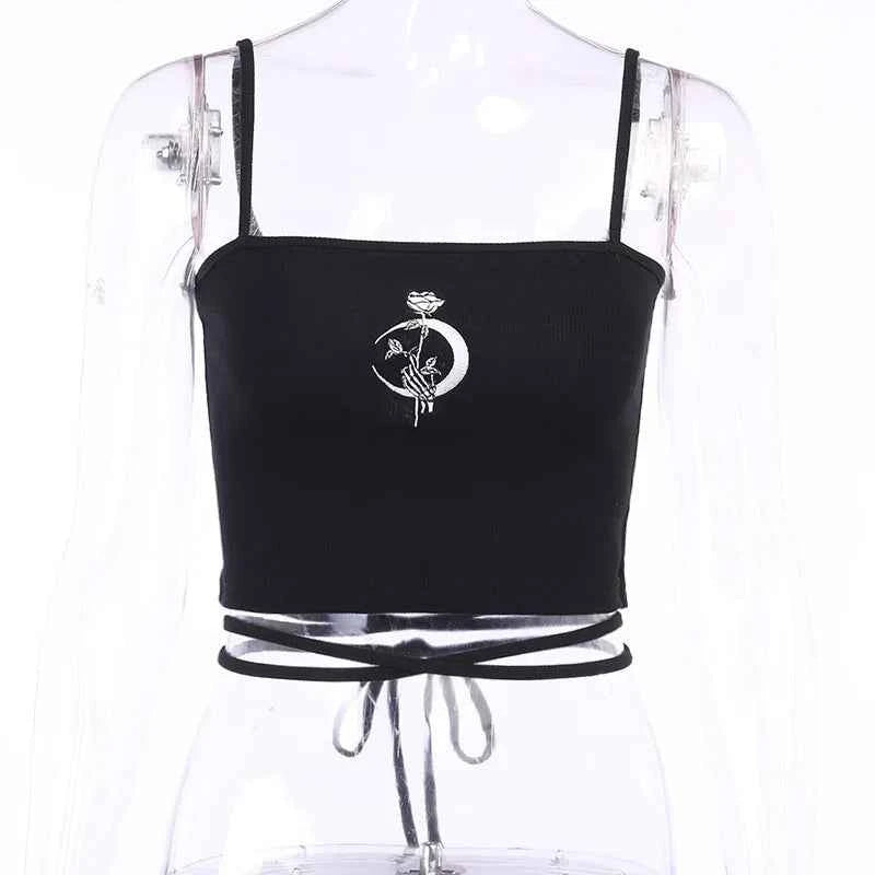 Gothic Women's Print Suspender Sleeveless Square Neck Slim Crop Top Sexy Halter Bottoming Shirt 2022 Girls Party Wear