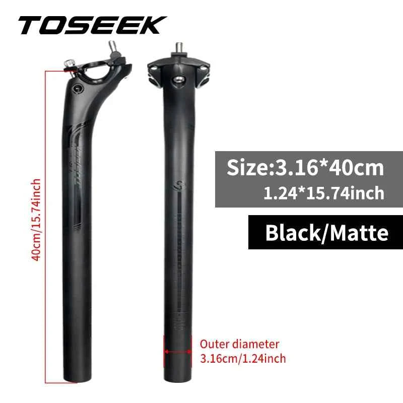 TOSEEK Carbon Seatpost 27.2 31.6mm Length 400mm Matte Black MTB Road Bike Seat Post Seat Tube Bicycle Parts MTB Carbon Canoe
