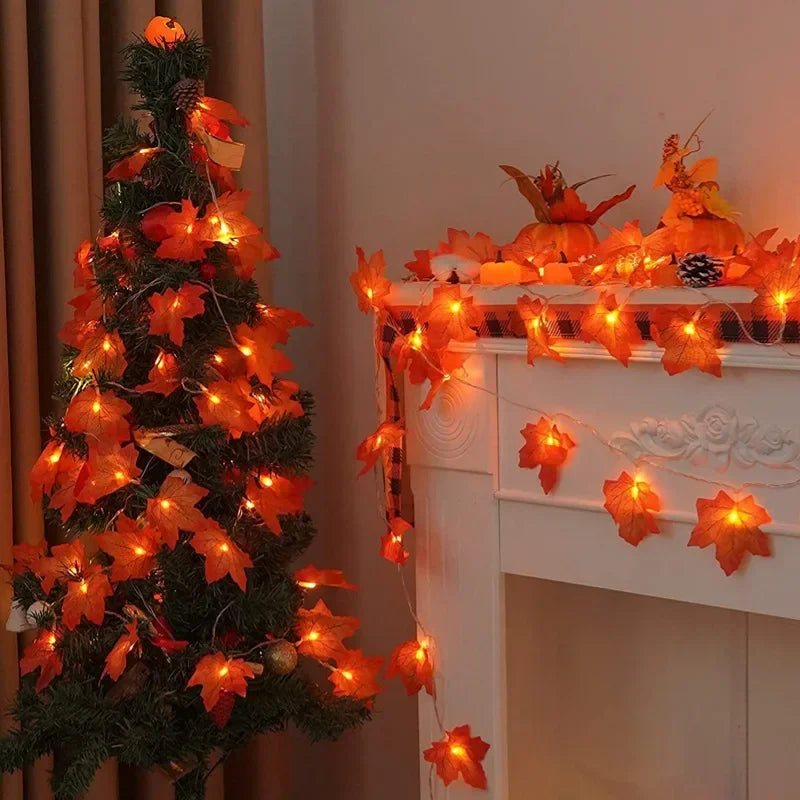 Indoor Home Autumn Harvest Festival Decor 1PC 3D Pumpkin & Maple Leaves String Lights Halloween Thanksgiving Decor Lamp