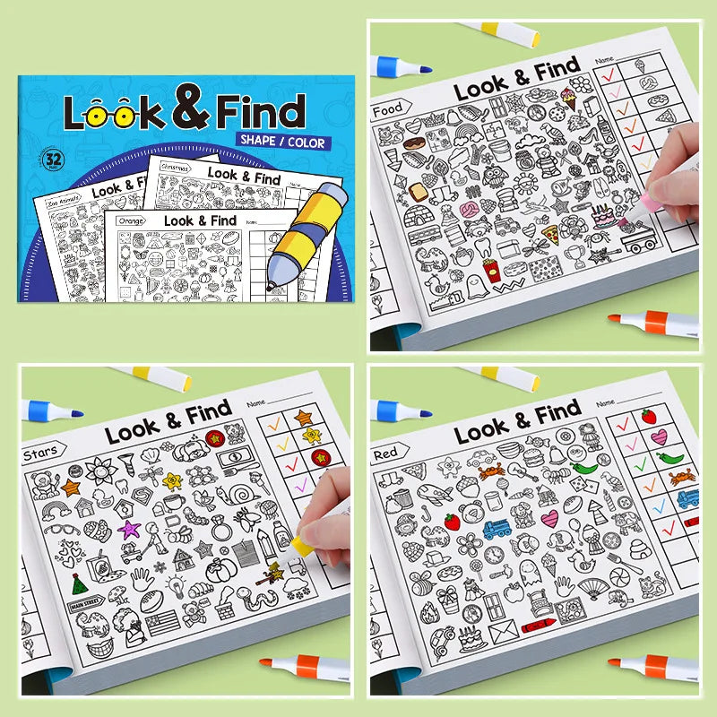 Kids Hidden Object Coloring Book Look&Find Activity Workbook Educational Puzzle Book for Visual Perception Focus and Attention