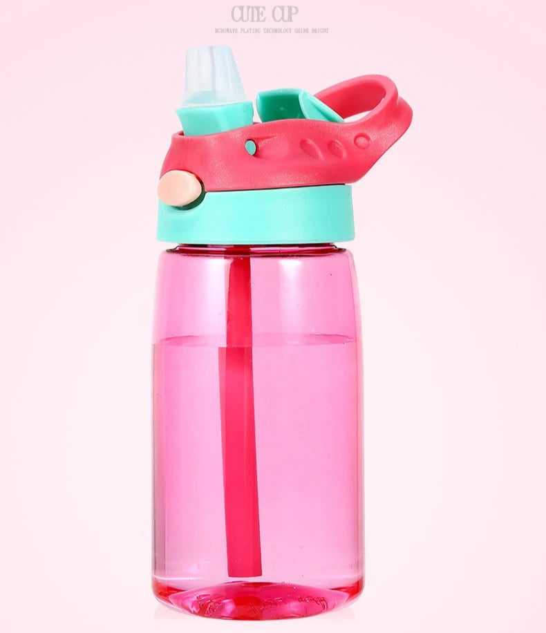 480ML Water Bottle With Straw Portable Plastic Bottles Outdoor Leakproof Cup Kids Girls Summer Cold Water Juice Drinking Bottle