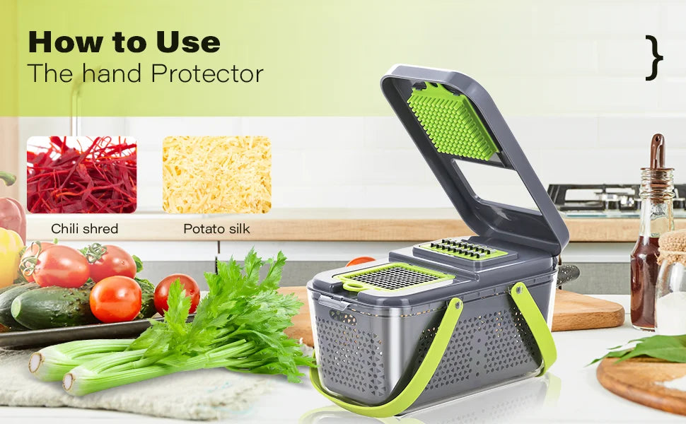 22 In 1 Multifunction Vegetable Chopper Mandoline Slicer Onion Dicer Food Grater With Drain Basket Container Kitchen Accessories