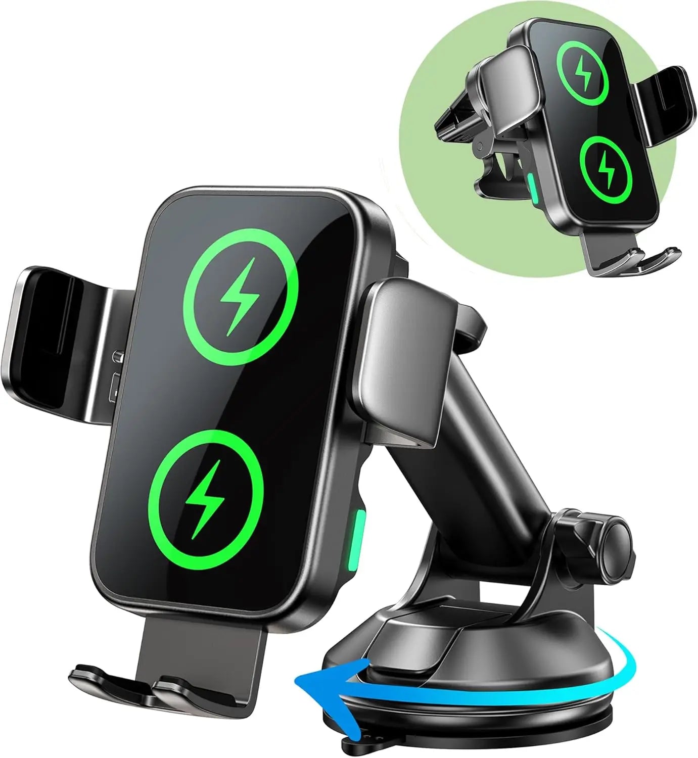 15W Car Phone Holder Wireless Car Charger Dual Coil Dash Vent Windshield Auto Clamping Charging Phone Holders for iPhone S24/S23